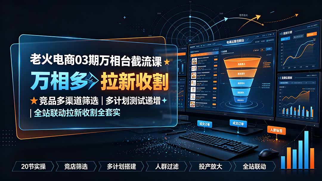 老火电商03期万相台截流课:竞品多渠道筛选|多计划测试递增|全站联动拉新收割全套实操教学-紫橙资源网