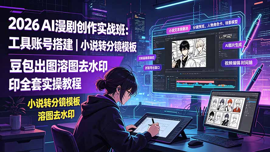 2026AI漫剧创作实战班:工具账号搭建|小说转分镜模板|豆包出图溶图去水印全套实操教程-紫橙资源网