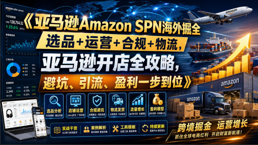 亚马逊Amazon SPN海外掘全，选品+运营+合规+物流，亚马逊开店全攻略，避坑、引流、盈利一步到位-紫橙资源网