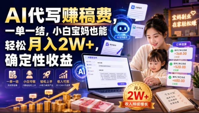 AI代写賺稿费,一单一结,小白宝妈也能轻松月入2W+,确定性收益-紫橙资源网