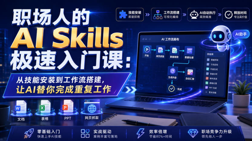 职场人的AI Skills极速入门课:从技能安装到工作流搭建,让AI替你完成重复工作-紫橙资源网