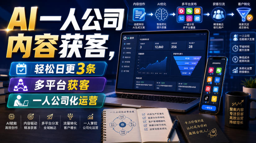 AI一人公司内容获客,轻松日更3条,多平台获客,一人公司化运营-紫橙资源网