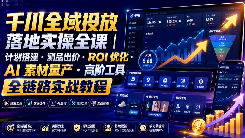 千川全域投放落地实操全课|计划搭建・测品出价・ROI优化・AI素材量产・高阶工具全链路实战教程-紫橙资源网