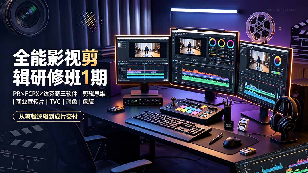 全能影视剪辑研修班1期-无水印:PR×FCPX×达芬奇三软件×剪辑思维×商业宣传片×TVC×调色×包装,全链路系统课-紫橙资源网
