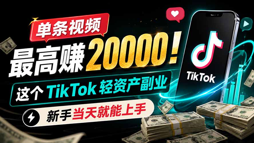 单条视频最高赚 20000!这个 TikTok 轻资产副业,新手当天就能上手-紫橙资源网