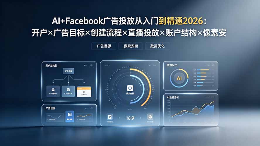 AI+Facebook广告投放从入门到精通2026:开户×广告目标×创建流程×直播投放×账户结构×像素安装×AI赋能-紫橙资源网