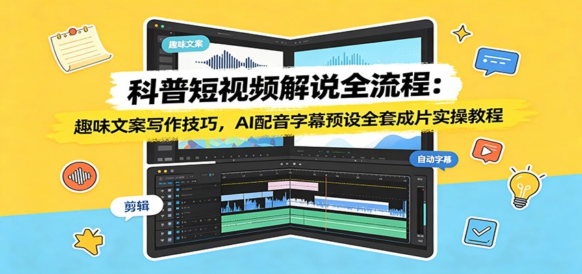 科普短视频解说全流程：趣味文案写作技巧，AI配音字幕预设全套成片实操教程-紫橙资源网