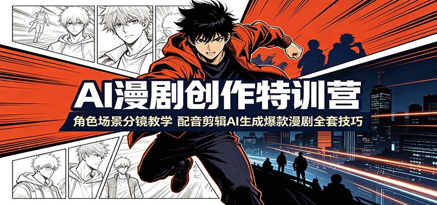 AI漫剧创作特训营：角色场景分镜教学，配音剪辑AI生成爆款漫剧全套技巧-紫橙资源网