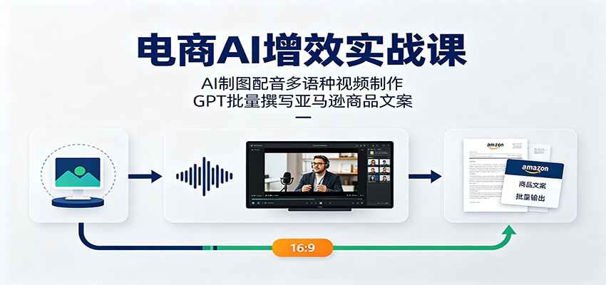电商AI增效实战课：AI制图配音多语种视频制作，GPT批量撰写亚马逊商品文案-紫橙资源网