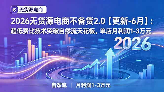 2026无货源电商不备货2.0【更新-7月】：超低费比技术突破自然流天花板，单店月利润1-3万元-紫橙资源网