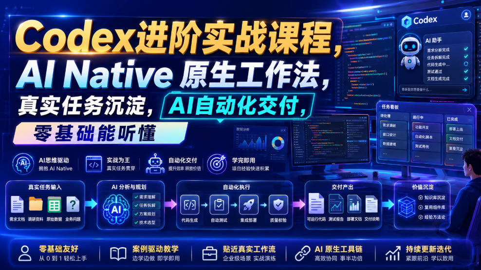 Codex进阶实战课|AI Native原生工作法,22节真实任务落地,从配置到AI自动化交付全链路教程-紫橙资源网