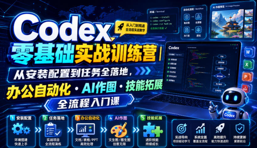 Codex零基础实战训练营|从安装配置到任务全落地,办公自动化・AI作图・技能拓展全流程入门课-紫橙资源网