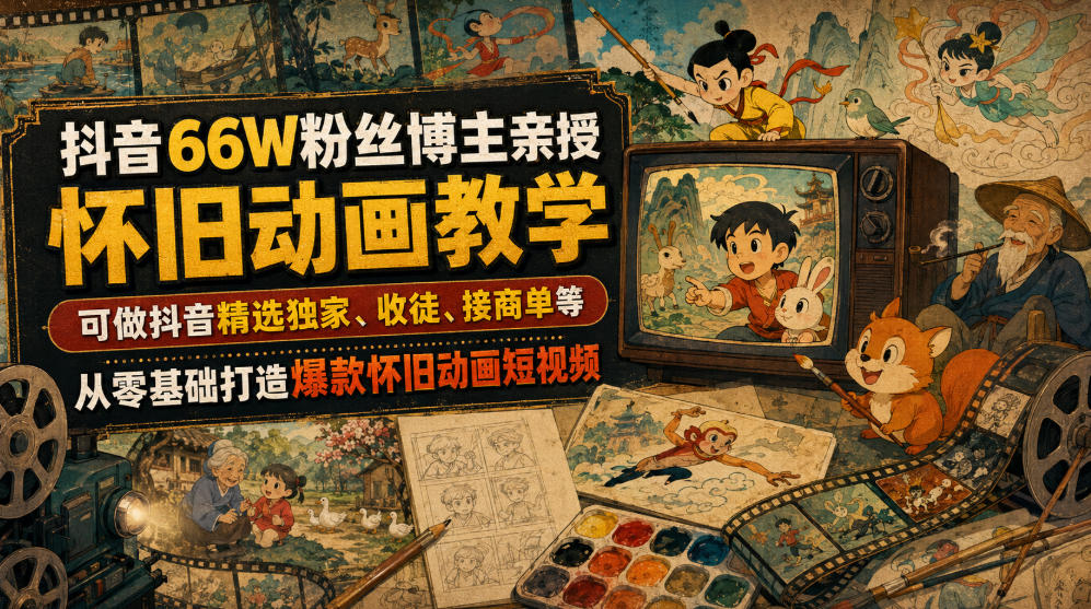 抖音66W粉丝博主亲授怀旧动画教学,可做抖音精选独家、收徒、接商单等,从零基础打造爆款怀旧动画短视频-紫橙资源网
