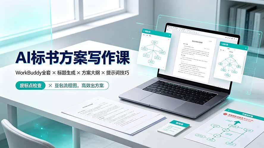 AI标书方案写作课:WorkBuddy全套×标题生成×方案大纲×提示词技巧×废标点检查×豆包流程图,高效出方案-紫橙资源网