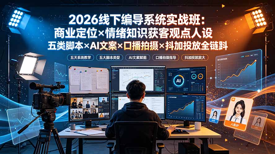 2026线下编导系统实战班:商业定位×情绪知识获客观点人设五类脚本×AI文案×口播拍摄×抖加投放全链路-紫橙资源网