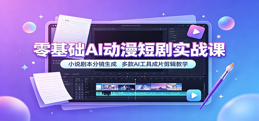 零基础AI动漫短剧实战课:小说剧本分镜生成,多款AI工具成片剪辑教学-紫橙资源网