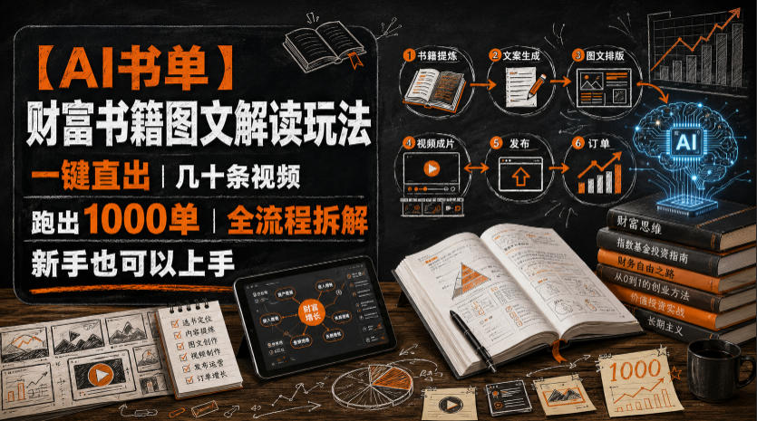 【AI书单】财富书籍图文解读玩法,一键直出,几十条视频,跑出1000单,全流程拆解,新手也可以上手-紫橙资源网