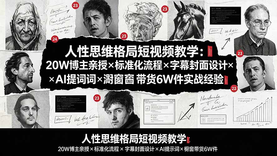 人性思维格局短视频教学:20W博主亲授×标准化流程×字幕封面设计×AI提示词×橱窗带货6W件实战经验-紫橙资源网