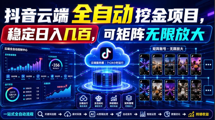 Dy云端全自动挖金项目,稳定日入几百,可矩阵无限放大!-紫橙资源网