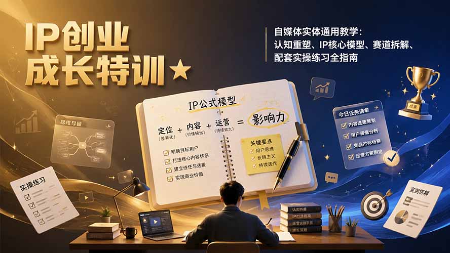 IP创业成长特训★自媒体实体通用教学：认知重塑、IP核心模型、赛道拆解、配套实操练习全指南-紫橙资源网