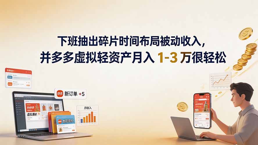 下班抽出碎片时间布局被动收入，拼多多虚拟轻资产月入 1-3 万很轻松-紫橙资源网