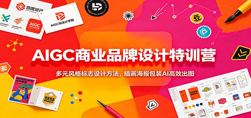 AIGC商业品牌设计特训营：多元风格标志设计方法，插画海报包装AI高效出图-紫橙资源网