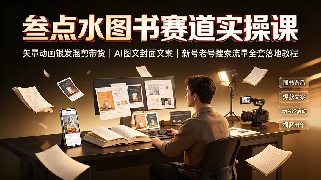 叁点水图书赛道实操课|矢量动画银发混剪带货,AI图文封面文案,新号老号搜索流量全套落地教程-紫橙资源网