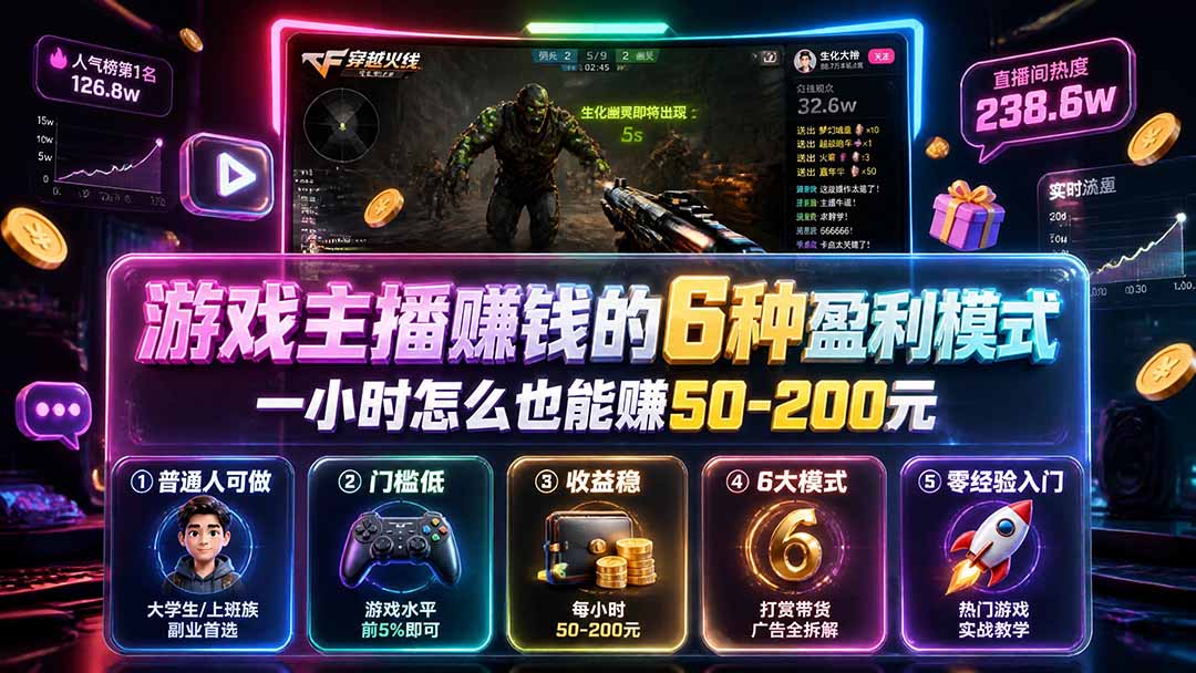 付费文章:游戏主播赚钱的6种盈利模式,一小时怎么也能赚50-200元-紫橙资源网