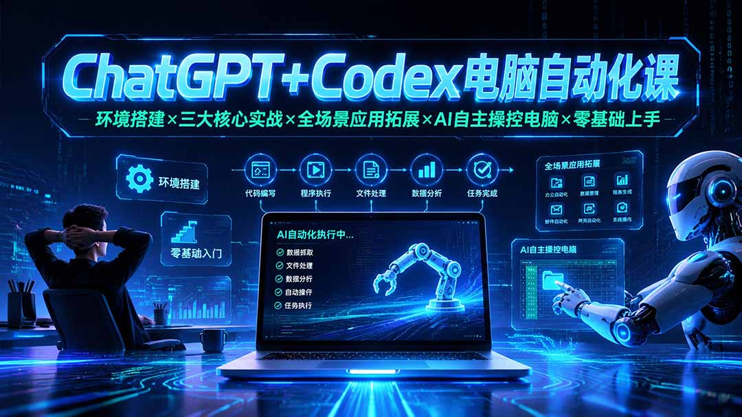 ChatGPT+Codex电脑自动化课:环境搭建×三大核心实战×全场景应用拓展×AI自主操控电脑×零基础上手-紫橙资源网