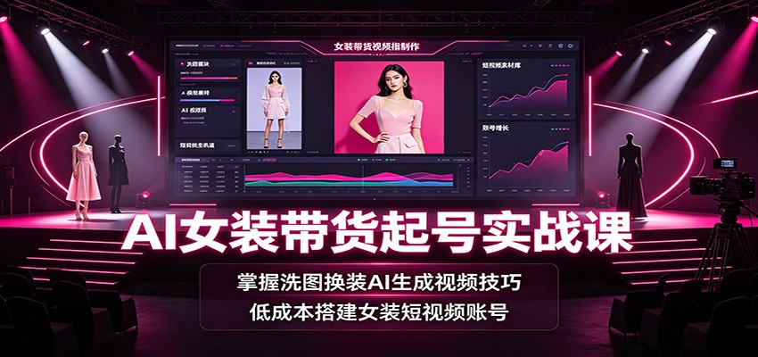 AI女装带货起号实战课:掌握洗图换装AI生成视频技巧,低成本搭建女装短视频账号-紫橙资源网