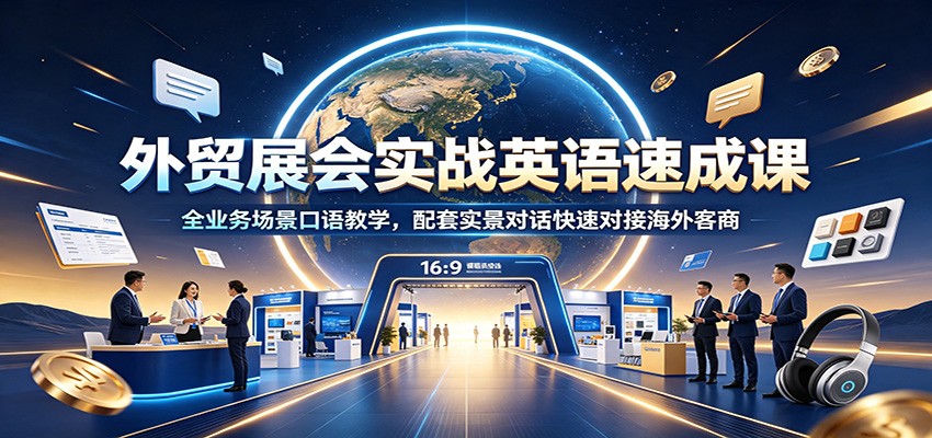 外贸展会实战英语速成课:全业务场景口语教学,配套实景对话快速对接海外客商-紫橙资源网