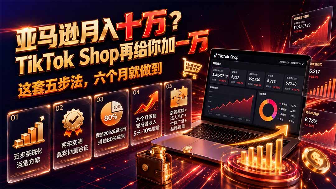 亚马逊月入十万?TikTok Shop再给你加一万——这套五步法,六个月就做到【原创双语字幕】-紫橙资源网