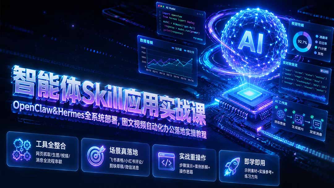 智能体Skill应用实战课:OpenClaw&Hermes全系统部署,图文视频自动化办公落地实操教程-紫橙资源网