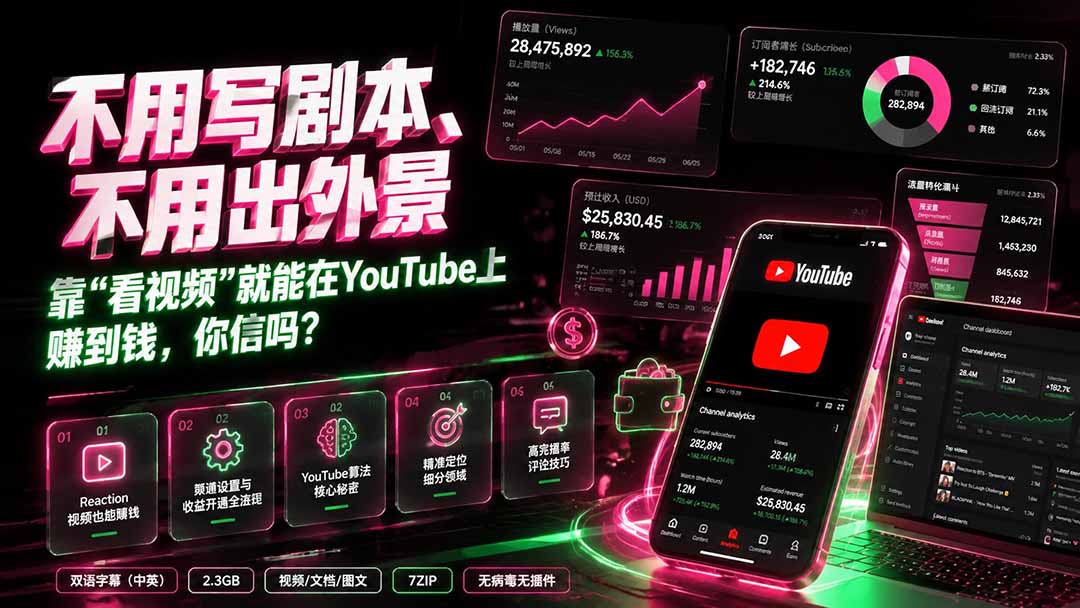 不用写剧本、不用出外景——靠”看视频”就能在YouTube上赚到钱,你信吗?【原创双语字幕】-紫橙资源网