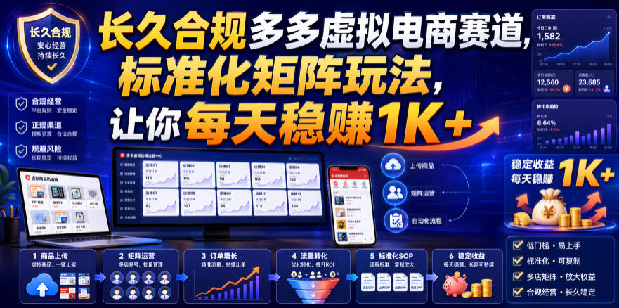 长久合规多多虚拟电商赛道,标准化矩阵玩法,让你每天稳賺1K+-紫橙资源网