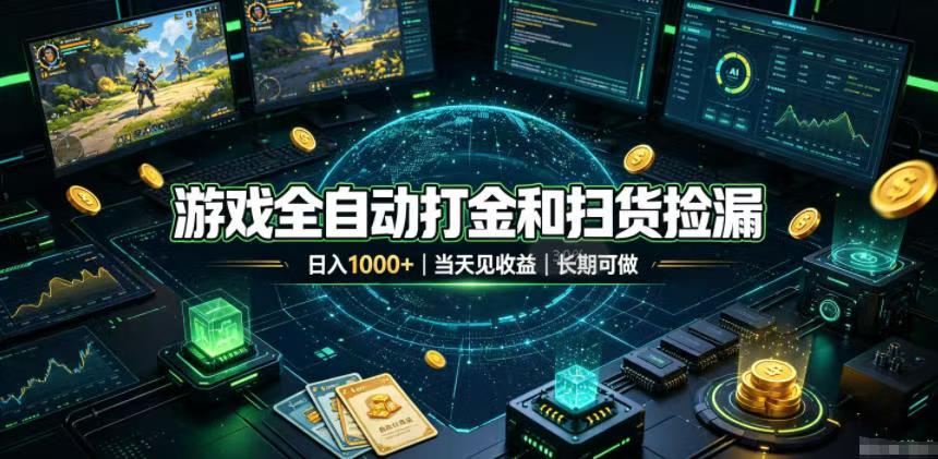 游戏全自动打金和扫货捡漏,日入1000+,当天见收益,长期可做!-紫橙资源网