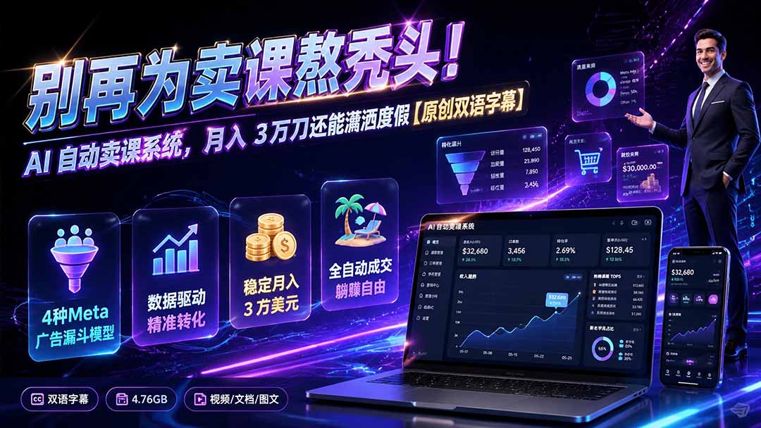 别再为卖课熬秃头!AI 自动卖课系统,月入 3 万刀还能潇洒度假【原创双语字幕】-紫橙资源网