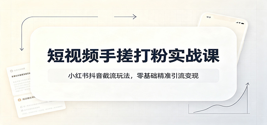 短视频手搓打粉实战课：小红书抖音截流玩法，零基础精准引流变现-紫橙资源网