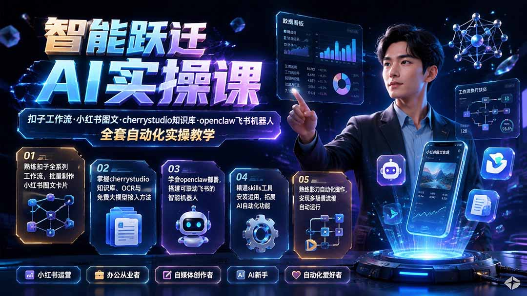 智能跃迁 AI实操课｜扣子工作流小红书图文搭建，cherrystudio知识库openclaw飞书机器人全套自动化实操教学-紫橙资源网