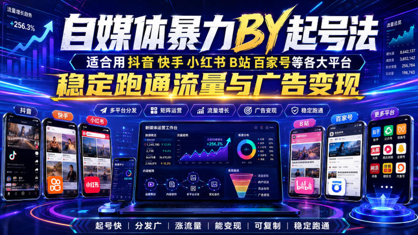 自媒体暴力搬运起号法，适合用抖音快手小红书B站百家号等各大平台，稳定跑通流量与广告变现-紫橙资源网