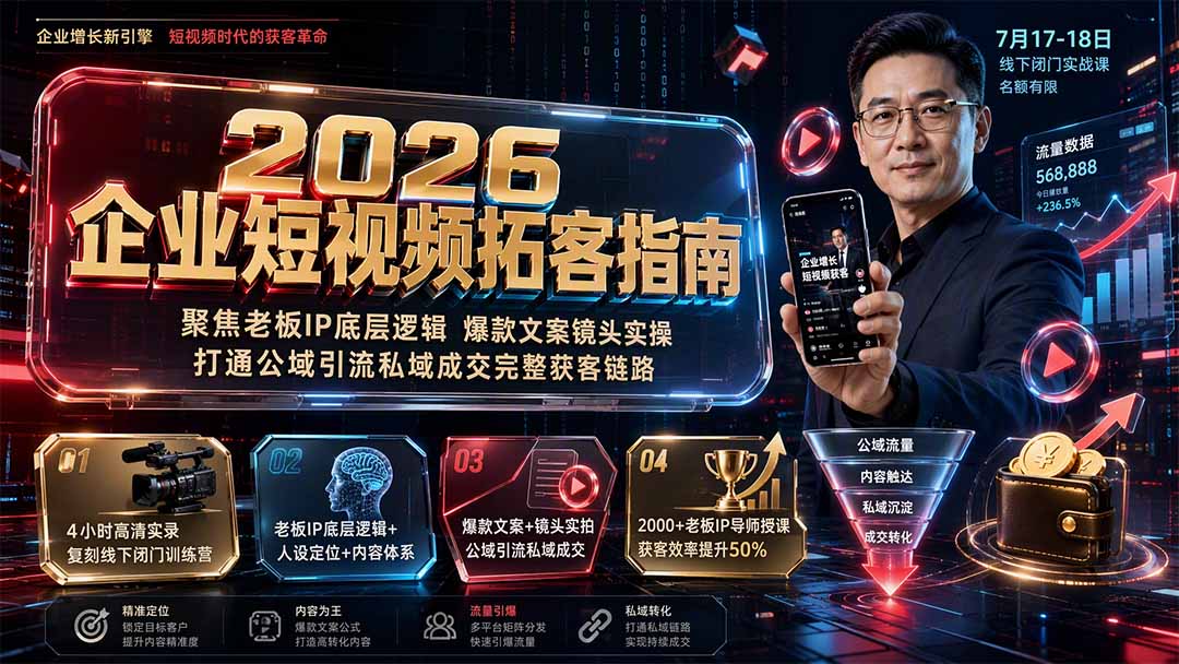 2026企业短视频拓客指南：聚焦老板IP底层逻辑，爆款文案镜头实操，打通公域引流私域成交完整获客链路-紫橙资源网