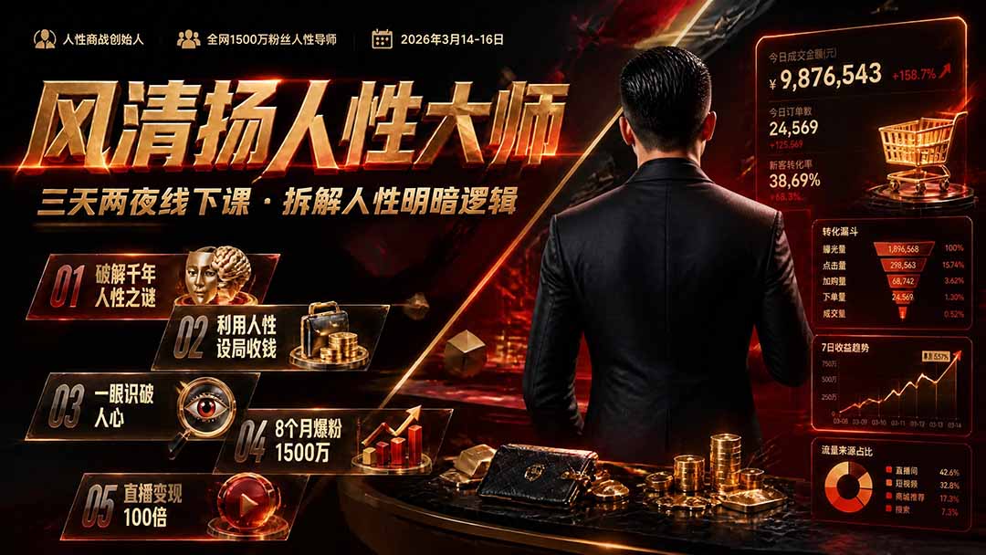 风清扬人性大师-三天两夜3月14-16线下课2026年|拆解人性明暗逻辑,识人避坑,千万粉涨粉+直播百倍变现实战教学-紫橙资源网
