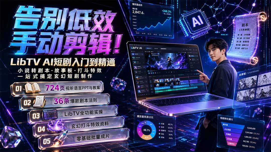 告别低效手动剪辑!LibTV AI短剧入门到精通,小说转剧本方法,故事板打斗特效一站式搞定玄幻短剧制作-紫橙资源网