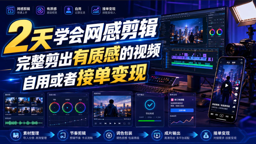 2天学会网感剪辑,完整剪出有质感的视频,自用或者接单变现-紫橙资源网