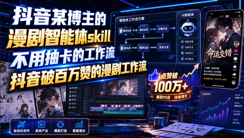抖音某博主的漫剧智能体skill,不用抽卡的工作流,抖音破百万赞的漫剧工作流-紫橙资源网