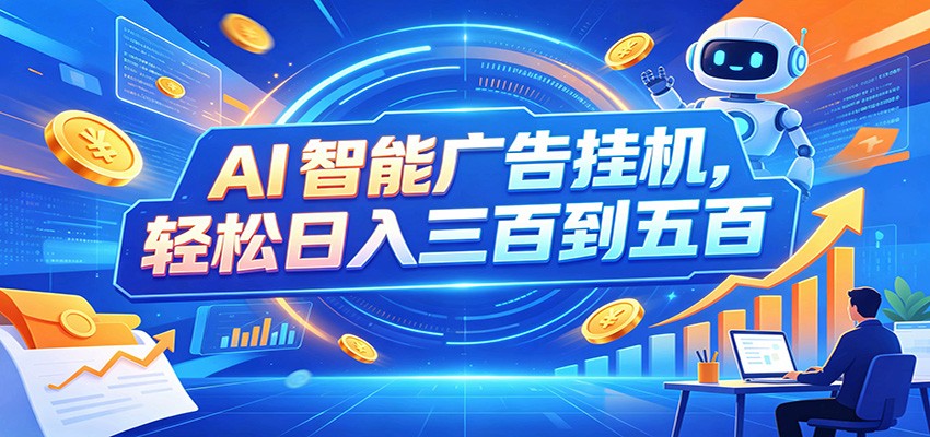 AI智能广告挂机,24小时自动跑,日入300-500,新手零门槛-紫橙资源网