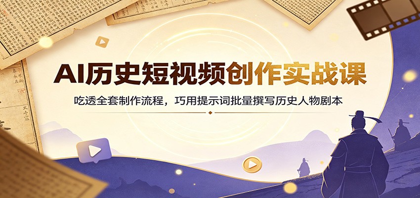 AI历史短视频创作实战课:吃透全套制作流程,巧用提示词批量撰写历史人物剧本-紫橙资源网