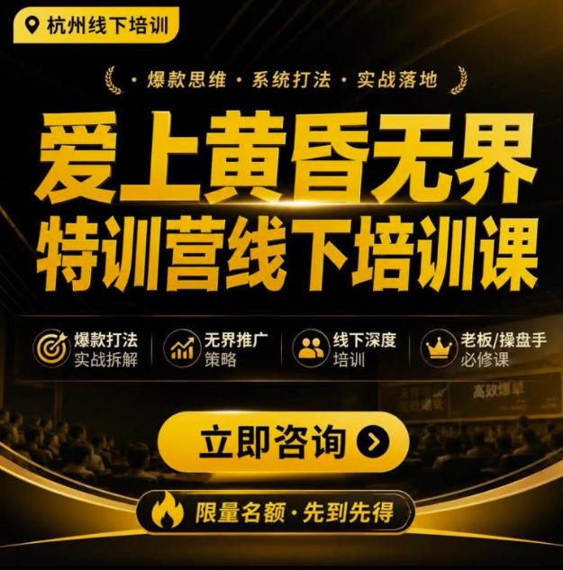 爱上黄昏无界特训营AI推广实战7月27-30杭州线下课,AI落地淘宝最完整的课程,学天猫淘宝的老板必看-紫橙资源网