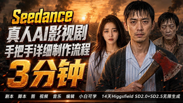 3分钟真人AI影视剧怎么做?SD 2.0手把手完整制作流程|Higgsfield 14天SD 2.0/2.5无限生成-紫橙资源网