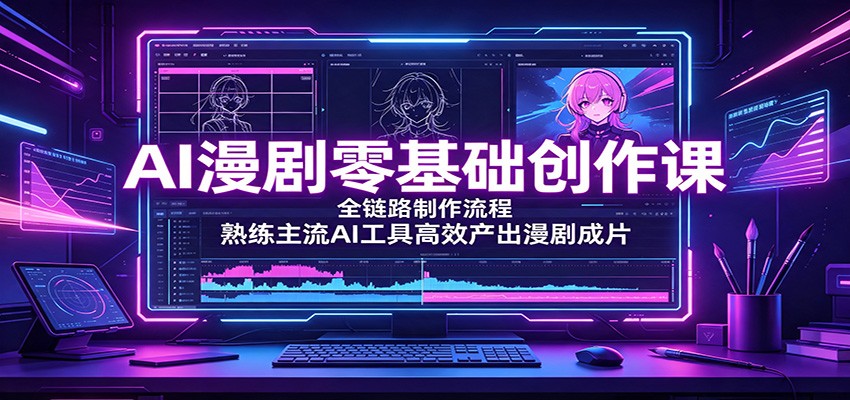 AI漫剧零基础创作课:全链路制作流程,熟练主流AI工具高效产出漫剧成片-紫橙资源网
